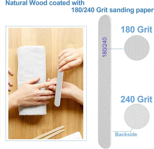 Vista 2 de Lima de uñas, pizarras de esmeril para uñas, grano 180/240, limas de uñas para uñas naturales, madera de doble cara, lima de uñas Emory profesional