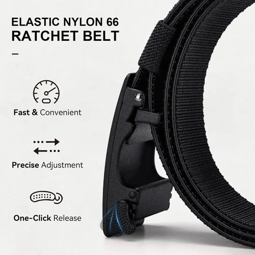 Vista 4 de Cinturón de trinquete de nailon para hombres, cinturón táctico EDC CCW, elástico ajustable