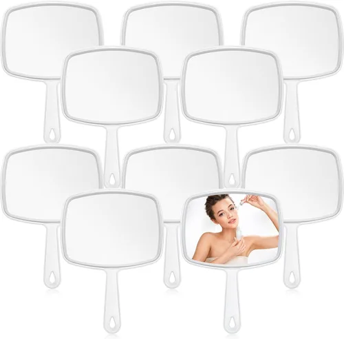 Vista 8 de Qunclay Espejo de mano grande de 10 piezas con asa para montaje en pared para peluquería baño, regalo escolar de belleza portátil para tocador