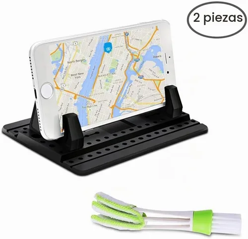Vista 2 de FineGood Soporte de teléfono para coche con cepillo de ventilación de aire, soporte universal de silicona para teléfono celular para automóvil