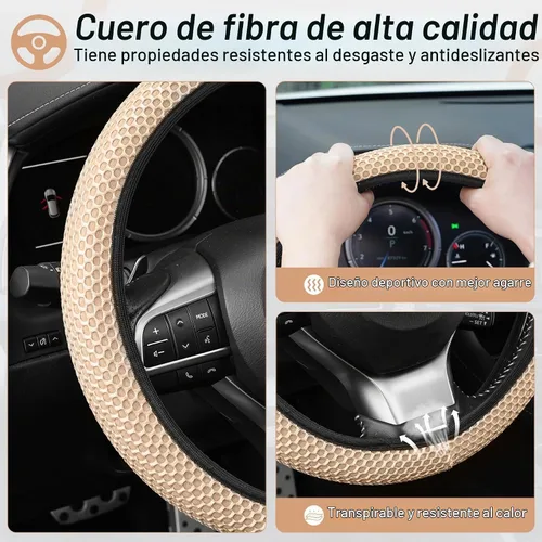 Vista 3 de Alpmosn Funda Elástica Extensible para Volante, Microfibra Transpirable de Seda de Hielo, Antideslizante, Accesorios de Interior de Automóvil Beige