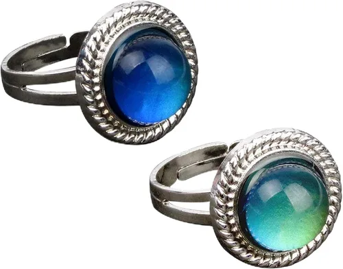 Vista 7 de 2 anillos ovalados para el estado de ánimo, estilo retro, ajustable, para amantes y amigos, talla única
