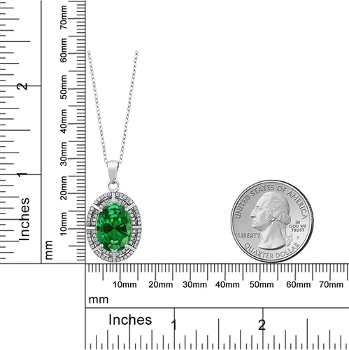 Vista 3 de Gem Stone King Collar con halo de dos filas de 5 a 10 quilates con piedra natal ovalada de 0.55 x 0.39 pulgadas en plata de ley 925 Collar