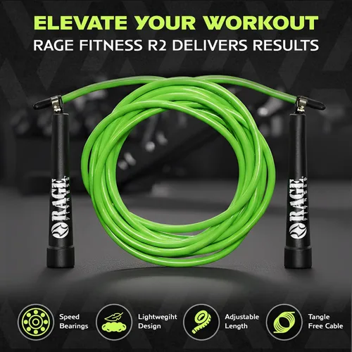 Vista 4 de Rage Fitness R2 Speed Jump Rope - Cuerda de velocidad de PVC ajustable con asas de rodamiento suaves para principiantes a entrenamientos avanzados