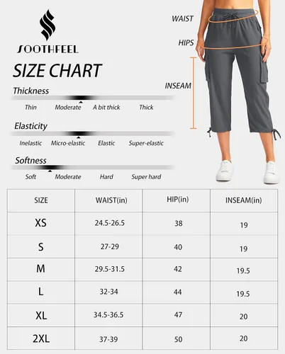 Vista 6 de Soothfeel Pantalones capri tipo cargo para mujer con 6 bolsillos, ligeros, de secado rápido, para viajes, senderismo, verano, para mujer