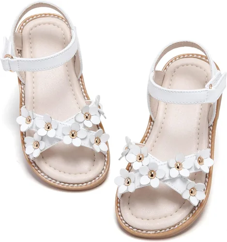 Vista 14 de GINFIVE Sandalias planas para niñas pequeñas, zapatos de vestir con punta Gf361-marrón