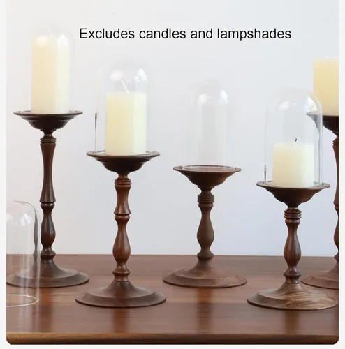 Vista 4 de Juego de 3 portavelas de madera, candelabros de madera de nogal negro, decoración de mesa auxiliar para el hogar, centro de mesa para comedor y sala