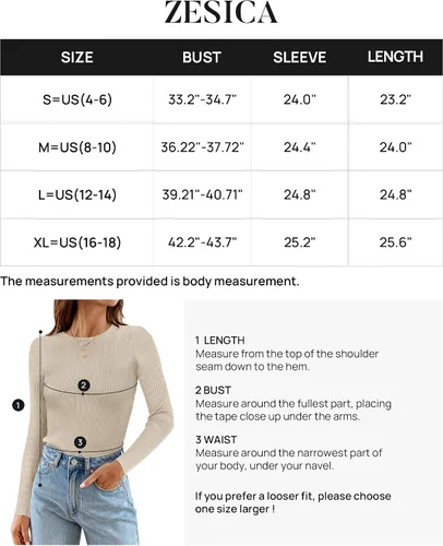 Vista 6 de ZESICA Camisas de manga larga con cuello redondo para mujer, suéter de punto para otoño, ajustado, informal, básica
