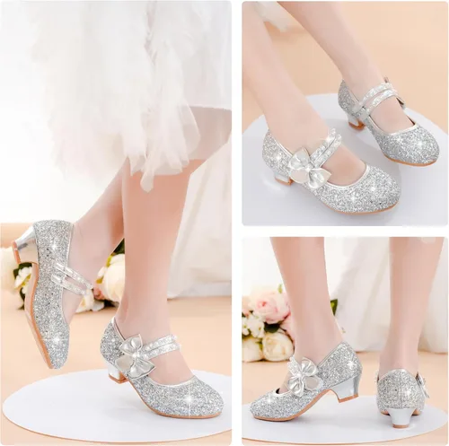 Vista 6 de Motasha Zapatos de vestir para niñas, zapatos de tacón bajo para niñas, zapatos de tacón bajo, Mary Jane, Navidad, boda, fiesta, zapatos brillantes