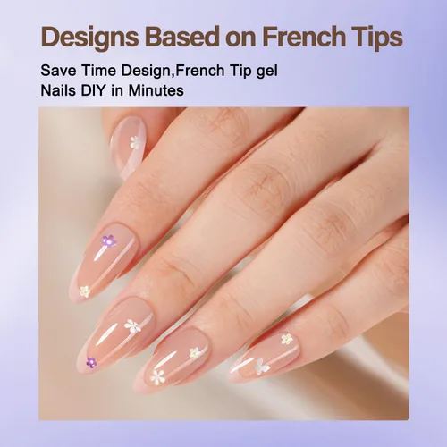 Vista 2 de Misssix Uñas postizas a presión con punta francesa, 150 piezas de puntas de uñas de gel francés, uñas postizas de gel suave de almendra media, kit