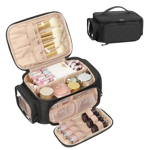 Vista 29 de OCHEAL - Bolsa de maquillaje portátil para cosméticos, estuche organizador de viaje de gran capacidad para mujeres, bolsa de aseo para niñas