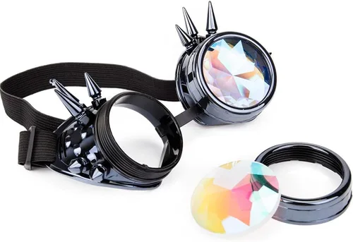 Vista 11 de Gafas caleidoscopio para raves trippy psicodélico steampunk con lentes de cristal de difracción de prisma arcoíris