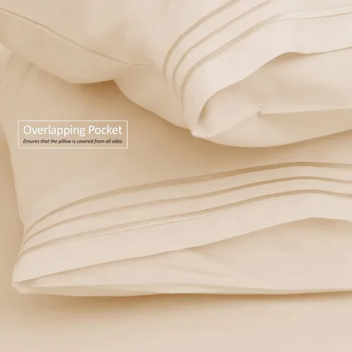 Vista 5 de Juego de sábanas tamaño individual – Juego de 4 piezas de sábanas de microfibra suave con bolsillo profundo – Sábanas y fundas de almohada Beige