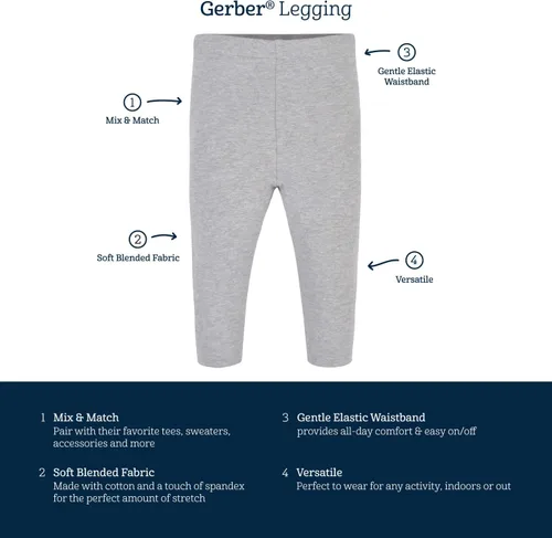Vista 5 de Gerber Paquete múltiple de leggings prémium para bebés y niñas pequeñas