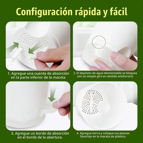 Vista 3 de Macetas de riego automático de 8 pulgadas, paquete de 2 macetas de plástico con agujeros de drenaje y platillos transparentes, macetas de plástico