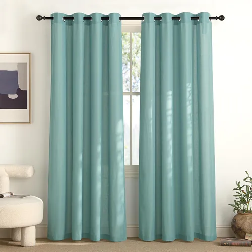 Vista 138 de NICETOWN - Cortinas de lino angora para ventana de cocina sobre el fregadero, con ojales, lino grueso angora, tratamientos cortos para ventanas