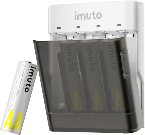 Vista 11 de imuto Baterías recargables AA, baterías de litio de 3600 mWh AA, paquete de 4, salida de 1.5 V 2 A, doble batería, vida útil de más de 1600 ciclos
