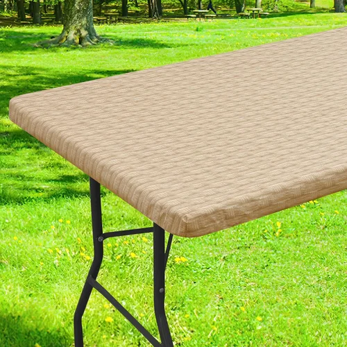 Vista 19 de Smiry Mantel cuadrado para mesa de pícnic, impermeable, elástico, ajustable, para campamento, protector de vinilo con parte trasera de franela Beige