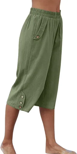 Vista 5 de Veatzaer Pantalones capri para mujer, pantalones cortos casuales con cintura elástica, pantalones de verano de longitud 34 con bolsillos, tallas
