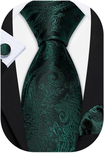 Vista 31 de Barry.Wang - Juego de corbata de seda para hombre, diseño de cachemira, pañuelo y gemelos de bolsillo