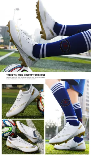 Vista 5 de Tacos de fútbol bajos de cuero, de grado profesional con cordones, ideales para entrenamiento y competición en terreno firme y césped, unisex