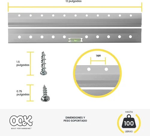 Vista 4 de Kit OOK 55312 Hangman para colgar cuadros de 13 piezas estilo francés inglete con tornillos Wall Dogs., 533208 Aluminum finish, Holds up to 100lb