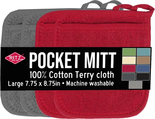 Vista 25 de RITZ Terry Pocket Mitt & Hot Pad: Unparalleled Heat Resistant, Durable 100% Cotton – Ergonomically Designed for Optimal Grip – Easy-Care Machine