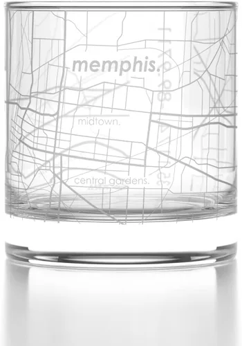 Vista 30 de Well Told Vaso de rocas grabado con mapa de Akron, Ohio, cristalería estilo antiguo (325ml, transparente) Vaso de bourbon grabado, regalos
