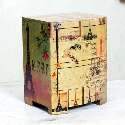 Vista 4 de NOVICA Joyero de madera artesanal Decoupage, multicolor, Carlota'S Secret