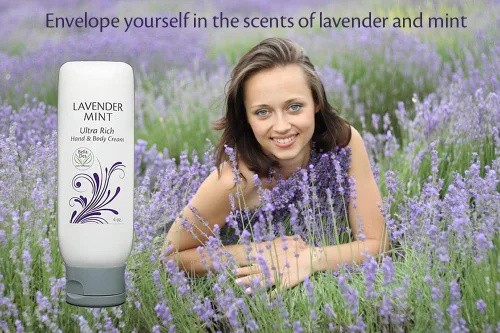 Vista 2 de Crema de manos ultra rica de menta lavanda Crema corporal hidratante Aroma 100% natural Aceite de coco orgánico y mantequilla de Kokum tubo