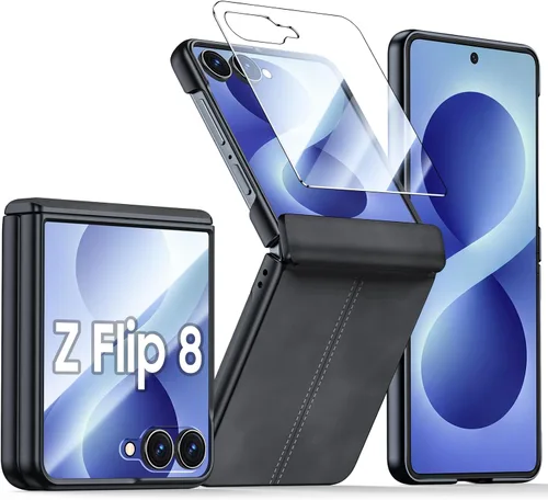 Vista 67 de para Samsung Galaxy Z Flip 7 Funda con protección de bisagras y protector de pantalla incorporado, funda de cuero mate de policarbonato ultradelgada