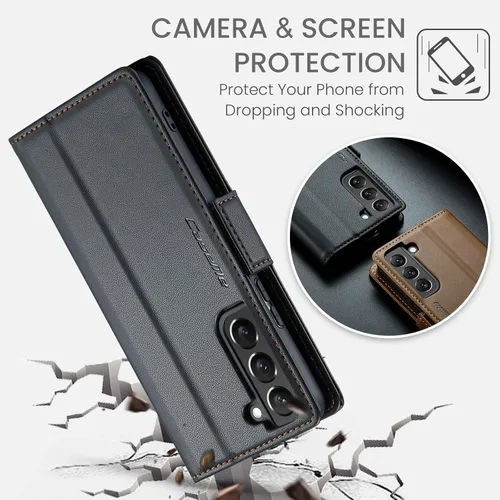 Vista 6 de QLTYPRI Funda tipo cartera para Samsung Galaxy S22, funda de cuero PU premium con cierre magnético, tipo folio con bloqueo RFID, ranuras