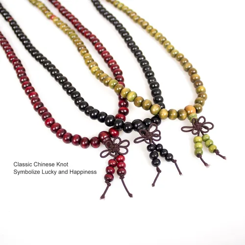 Vista 3 de PWMENLK 3 piezas para hombres y mujeres budistas 108 cuentas de mala de oración de sándalo pulsera de cuentas de madera natural de 0315in collar