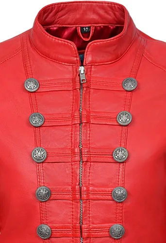 Vista 7 de Chaqueta de piel auténtica para mujer, 100% piel de cordero, estilo militar Victory 8976