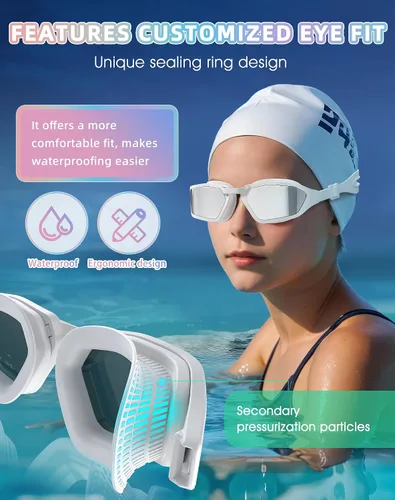Vista 3 de Greatever Sleek Swim Goggles Unisex-Adult, UV400 Protection Swimming Goggles, HD Wide View Goggles, Anti Fog No Leakage
