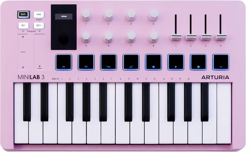 Vista 9 de Arturia MiniLab Controlador de teclado MIDI USB de 3 a 25 teclas con 8 almohadillas de batería multicolor, 8 perillas y software de producción