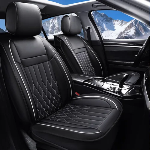 Vista 9 de Aierxuan 2 piezas de fundas de asiento de automóvil delanteras con cuero impermeable, compatible con bolsa de aire, funda acolchada para vehículos