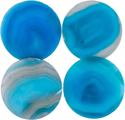 Vista 3 de Rockcloud Paquete de 6 rodajas de mesa de ágata, losa de piedra de ágata para tarjetas de identificación de boda, tarjetas de lugar de 1.7-2.4 Azul
