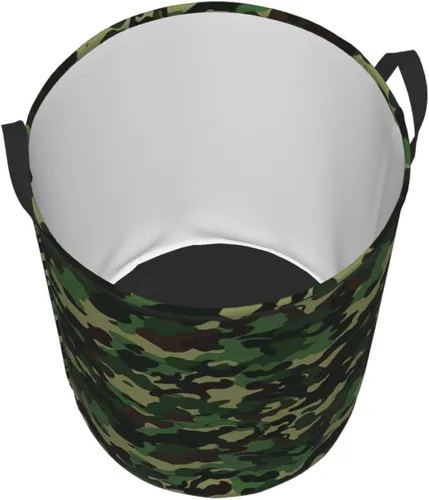 Vista 3 de Aniaml Camouflage Green print Circular Hamper Waterproof Storage Bin Organizer Basket Laundry Hamper With Handles For Clothes Toys Small