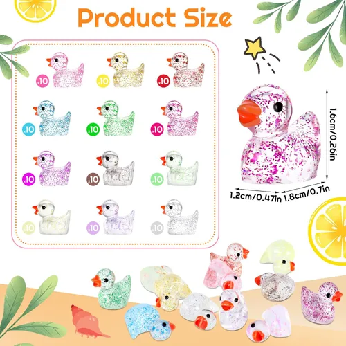 Vista 2 de Fuyamp 120 mini patos de resina con purpurina, coloridos patos pequeños, figuras de pato con purpurina en miniatura para manualidades, jardín