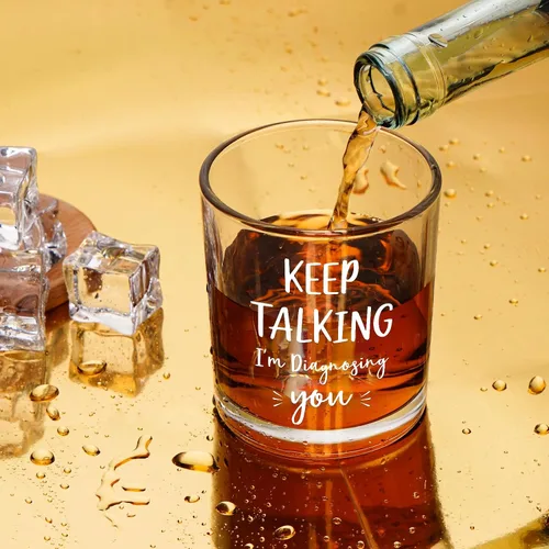 Vista 4 de Futtumy Vaso de whisky divertido – Keep Talking I'm Diagnosing You, divertidos regalos de Navidad de cumpleaños de elefante blanco, regalos