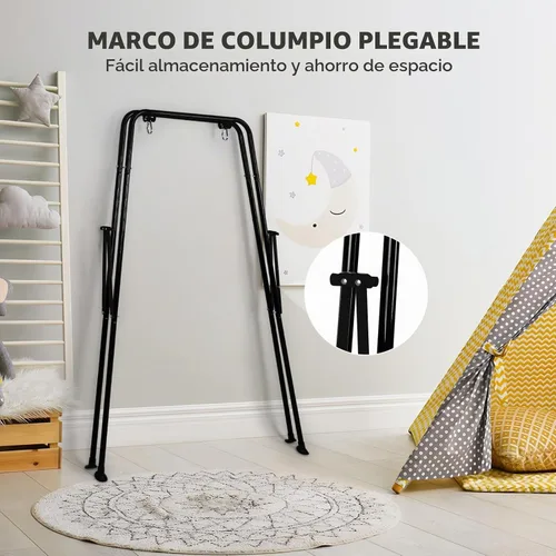 Vista 4 de Soporte de columpio para bebé, marco de columpio plegable para bebé, juego de columpio de metal resistente con marco en A para la mayoría