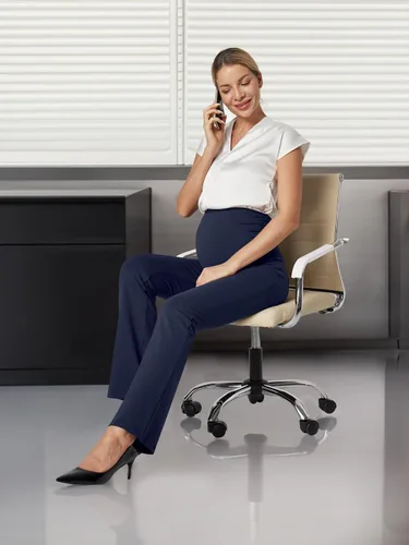 Vista 3 de Ewedoos Pantalones de maternidad pantalones de trabajo laterales fruncidos con bolsillos sobre el vientre, pantalones de vestir de embarazo