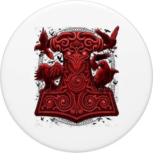 Vista 3 de Viking Thors Raven Hammer Pagan Norse Mjolnir PopSockets intercambiables PopGrip