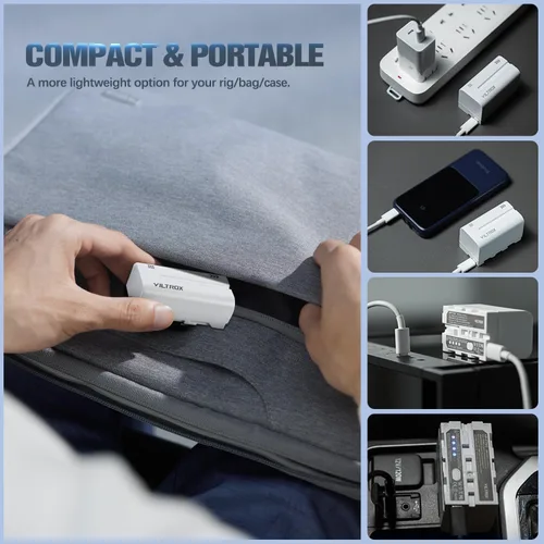 Vista 8 de VILTROX Batería de iones de litio NP-F550, 1 paquete (2200 mAh), repuesto para Sony NP-F550 F570 F750 F770 F950 F960 F970, compatible con luz LED