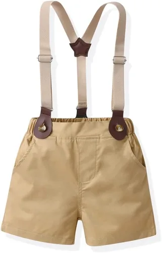 Vista 5 de Trajes de caballero para bebés y niños pequeños, camisa con corbatín, overoles con tirantes, pantalones cortos, pantalones cortos de verano, traje