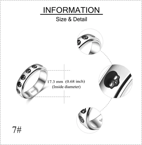Vista 18 de YAFEINI Anillo giratorio de plata de ley con elefante, mal de ojo, abeja, cruz, cráneo, montaña, luna triple, conejo, anillo giratorio