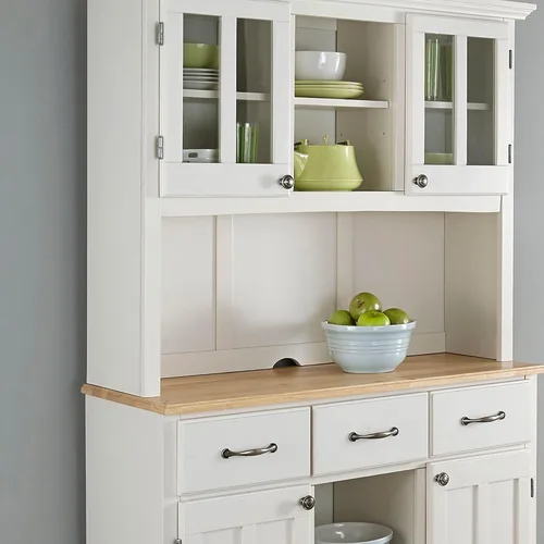 Vista 22 de Homestyles Buffet de Buffets Servidor Blanco Roto con Hutch y Tapa de Madera Natural