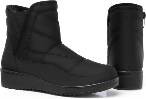 Vista 4 de TEMOFON Botas de nieve impermeables para mujer botines cálidos de invierno con forro de piel, botas antideslizantes cortas y cómodas para exteriores