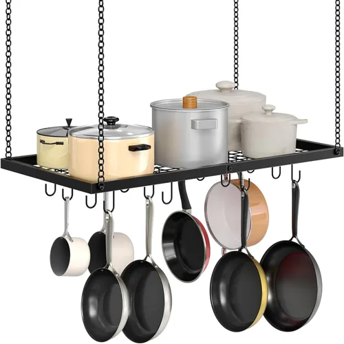 Vista 9 de CHOEZON Estante colgante para ollas, colgador de ollas montado en el techo para cocina, organizador de almacenamiento de utensilios de cocina